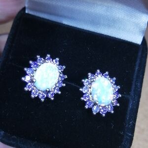 Gorgeous Delicate 4.0 Ct Oval Fire Opal Amethyst CZ Snowflake Studs